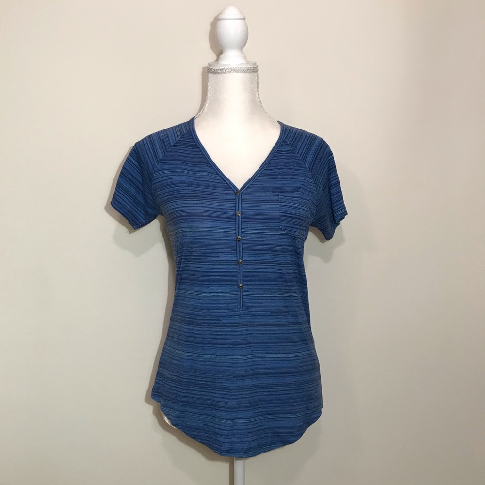 Kuhl Blue Striped Short Sleeve Henley Tee